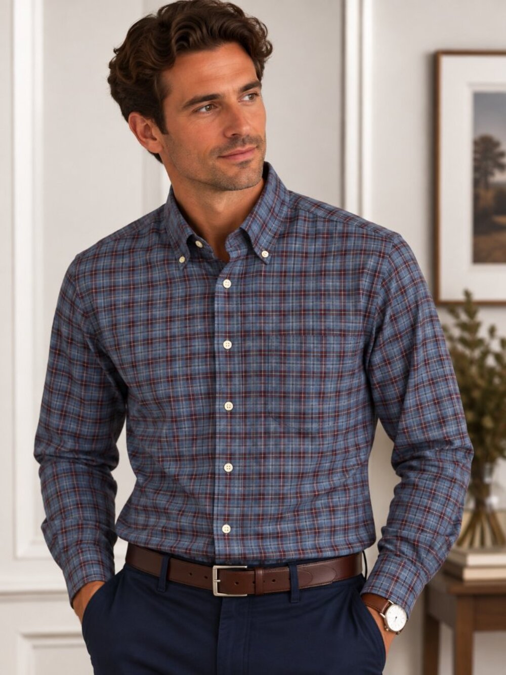 Brooks Brothers Blue & Burgundy Plaid Shirt